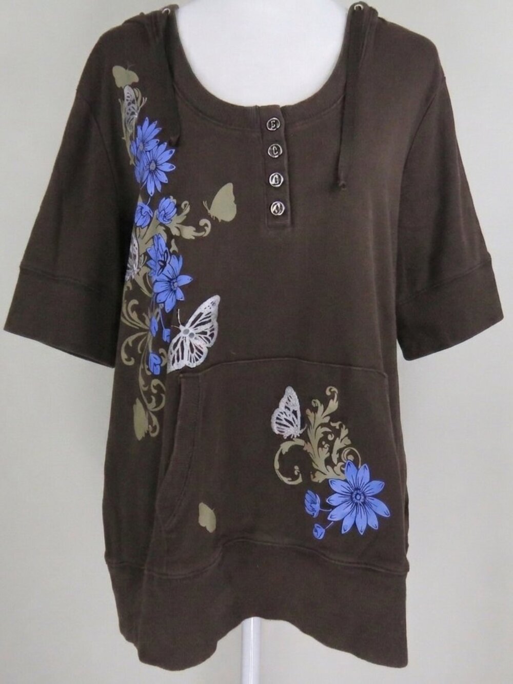 L.A. Blues Women's Short-Sleeve Floral Butterfly Hoodie Size 18W-20W (C2156)